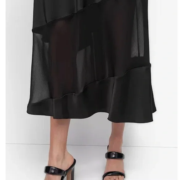 DKNY black satin midi slip dress sleeveless size 8 NEW - Picture 3 of 11